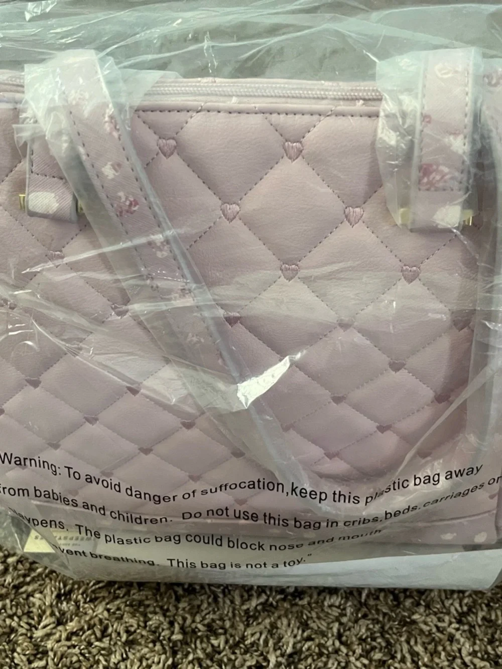 Betsey Johnson Lilac Quilted Heart Shoulder Bag with Gold Plate - Picture 2 of 5